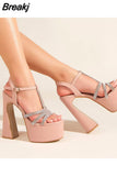 Thin Heels Club Queen Sandals 2023 Summer European Style Sexy Sandals Party Cutout Rhinestone Comfy Platform Lady