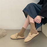 Spring Women's Closed Toe Slippers Cow Suede Leather Clogs Sandals For Women Retro Fashion Garden Mule Clog Slides