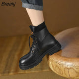 Women's Motorcycle Boots Vintage Brown Lace Up Boots Fashion In Autumn 2023 New Thick Soled Flat Heel Boots Low Boots