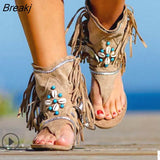 Women Fringe Flower Wedges Shoes 2022 Solid Flock Beach Casual Sandals Women Summer Flip Flop
