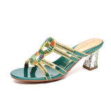 Women's Slippers In Summer Wear Crystal Diamond Sandals, Women's Sandals, Thick Heels, Bohemian Slippers, Full Of
