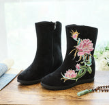 Breakj Boots Six Centimeters High Heel Ankle Boots Spring And Autumn Cloth Boots Women's Ankle Boots Embroidered Shoes Cloth Shoes Hanfu