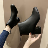 Spring Autumn Season Leather New Back Zipper Versatile Women Solid Color Fashion Boots High Heels Women's Shoes