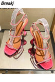 Style High-heeled Sandals Woman Crystal Narrow Band Ladies Shoes Summer Stiletto Party Gladiator Sandals Women