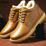 Leather Men's Boots Thick Fur Warm Ankle Boots Working Men Footwear Waterproof Snow Boots Plus