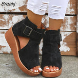 New Summer Women Sandals Fashion Retro Peep Toe Platform Sandals PU Leather Zipper Thick Bottom Women Shoes Ladies