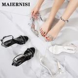 One Word With High Heels Party Sandals Summer Sexy Nightclub Transparent Ladies Shoes New Crystal Thin Heel Women