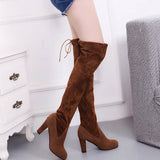 Women Lace Nubuck Flat Heels Winter Snow Boots Shoes Women's Flock Plush Padded Winter Long Riding Motorcycle Boots