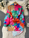 New Spring Fashion Women's Shirt Dress Multi-color Print Turn-down Collar Long Sleeve Sash Bow-tied Buttons Short