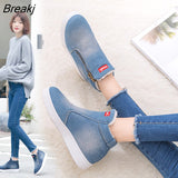 Winter Plush Sneakers Canvas Shoes Women Thick Fur Warm Cotton Shoes Slip on Furry Sneaker Woman Denim Casual