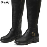 Women's Knee High Boots Fashion Low Heels Square Platform Long Boots Brown Black Leather PU Zip Winter Woman Warm Shoes