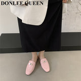 Women Flat Slippers New Fashion Metal Chain Close Toe Mule Shoes Slip On Casual Loafers Brand Slides Flip Flops Zapatos De