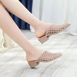 Women's Sandals Beach Shoes Slippers Hollow Out Mid Heels Korea Style Footwear Antiskid Platform Shoes Zapatos De