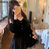 Black Velvet Dress Evening Party Long Sleeve Y2k Mini Dress Women Vintage Elegant One Piece Dress Korean 2023