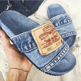 2023 Summer Outdoor Cowboy Ladies Sandal Beach Plain Colour Casual Flat-Heeled Fashion Jean Denim Letters Thick