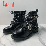 Size Classics Women Rivet Ankle Boots Crude Heels Square Toe Summer Half Slippers Autumn High Heels Boots Female Women