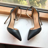 Black Matte Women Ankle Strap Pointy Toe High Heel Shoes Summer Elegant Ladies D'Orsay Stiletto Pumps Color