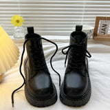 Platform Combat Boots for Women Autumn Winter PU Leather Ankle Booties Women Punk Thick Bottom Non Slip Motorcycle