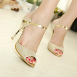 Women Sandals Fashion Beautiful High Heels Sandals Silver Golden Thin Heel Ladies Summer Shoes Plus Size