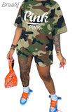 Women Camouflage Print Two Piece Sets Summer Letter Round Neck Tshirt And Shorts Tracksuits Casual Sport 2pcs