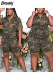 Size Women S-4XL 5XL Sexy Streetwear Camo Pockekts Zipper Sexy Jumpsuits Camouflage Printed Romper Playsuits Overalls