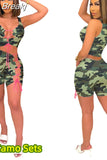Women Tie Dye Print 2 Pieces Sets Tracksuits Crop Top Side Lace-Up Bandage Shorts Ladies Sexy Tracksuits Hollow