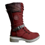 Mujer Women's Winter Side-pull Lace-up Knitted Mid-tube Boots Low-heeled Round-toe Boots High-quality Winter Warm Boots