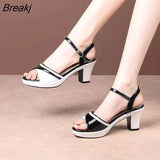 Shoes Women High Heels Sandals Peep toe Elegant Ladies Square Heel 5cm Casual Woman Shoes Black White
