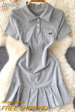 Women Dress Solid Turn down Collar Short Sleeve Buttons Mini Dress Fashion Streetwear Casual Female Pleated Dress