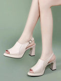 Women Summers Sandals Fashion Fish Mouth Block High Heels Black Ladies Office Wear Sandalias 2023 White Elegant