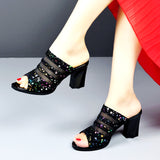 Women Sandals Fashion Thick Heel Peep Toe Women's Shoes Mesh Breathable Sandals Ladies Plus Size Girls Summer Beach