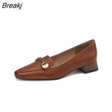 Autumn New Retro Fashion Women's Shoes soft skin Ladies Single Shoes Small Square Toe Medium Heel Shoes Thick
