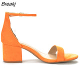 2023 Women Sandals Open Toe Chunky Med High Heels Casual Women's Sandals Black Nude All-match Female Pumps
