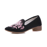 Breakj Grain Sole, Pointed Shoes Single Square Heel Fashionable Low Heel Embroidered Cloth Shoes, Retro Plate Buckle Embroidered Cloth Shoes Women's