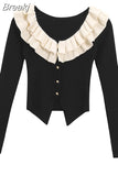 Vintage Knitted Cardigan Woman Casual Black Long Sleeve Tops Retro 2023 Autumn Design Korean Style Bodycon Clothing