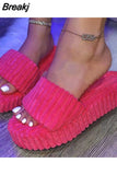 Designer Open Toe Thick Soled Women's Slippers Corduroy Thick Soled One Foot Womens Slippers 2023 Outdoor Casual