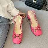 Women's High Heels Shoes 2024 Summer Pumps Back Empty Female 8cm Thick Heel Square Toe Mary Jane Shoes Black Pink Talon