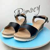 New Fashion Wedge Women's Sandals Summer Lightweight Non Slip Beach Shoes Woman Black PU Leather Platform Sandalias