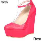 Women Sexy Shoes High Heels Platform Pumps Slipsole Wedges Buckle Strap Round Toe Stilettos Wedding