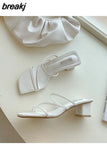 Fashion Women Slippers Square Low Heels Sandals Summer Flip Flops Brand Slipper Elegant Slides Zebra Shoes Zapatillas