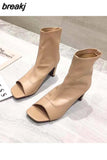 Peep Toe Ankle Boots Women Thin High Heels Shoes Women Gladiator Sandals Sexy Chelsea Boots Front Open Stilettos