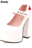 Chunky Heeled Satin Ankle Strap Pumps 2023 Spring Summer High Heel Wedding Shoes Walking Comfy Women Sandal Big Size