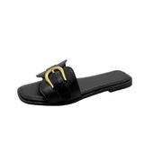 Women Slippers Leather Square Toe Women Flats Flip Flops Designer Ladies Slides Sandals Women Shoes Luxury