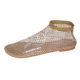Women's Flat Sandals Rhinestone Fishing Net Sandals Flat Bottom Footware Roman Flat Party Shoes Zapatillas