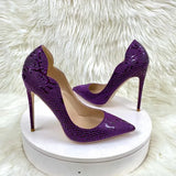 Purple Embossed Crocodile Effect Women Pointy Toe Slip On High Heel Shoes for Party Sexy Ladies Dress Stiletto