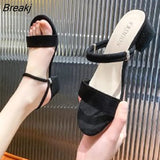 Women's Sandals Chunky Heel Brand Slippers Summer Flip-Flops Narrow Strap Sandals Elegant Mule Shoes Women's Slippers Large