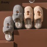 Korean Cute Slippers for Women Girls Retro Fluffy Warm Slippers Female Indoor House Flat Cotton Shoes Zapatillas