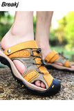 Men Summer Sandals Leather Outdoor Beach Shoes Pure Handmade Shoes Fashion Big Size Slippers Men Luxury Casual