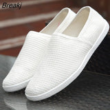 Breathable Casual Flats Shoes Mens Canvas Loafers Fashion Men Canvas Shoes Slip on Fisherman Driving Footwear White