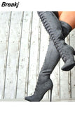 Boots Thin Heels Zip Super High Heel Over-the-Knee Boots Cross-tied Hot Sale Sexy Elegant Woman Shoes Coturno